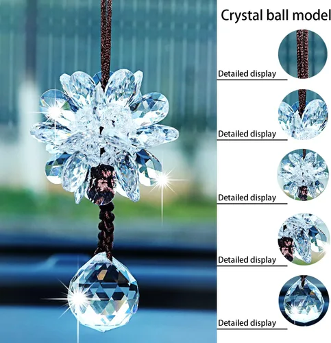 Miniatura 3 de Colgante de espejo retrovisor para automóvil, adorno colgante de cristal brillante, accesorios de automóvil de moda, decoración colgante de espejo