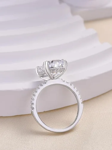 Miniatura 5 de Anillo de compromiso alargado de 4.0 quilates para mujer, anillo de compromiso de plata esterlina con diamantes de imitación