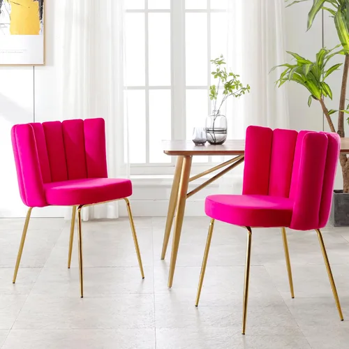 Juego de 2 sillas de comedor de terciopelo con diseño de barril moderno, sillas laterales tapizadas con patas de metal dorado para el hogar, cocina,