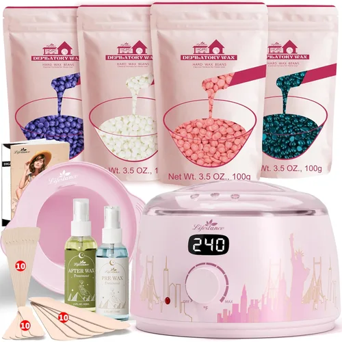 Miniatura 14 de Lifestance Kit de depilación para mujeres y hombres - Calentador digital L3 Amethyst Trace, forro de silicona para recipiente de cera, depilación