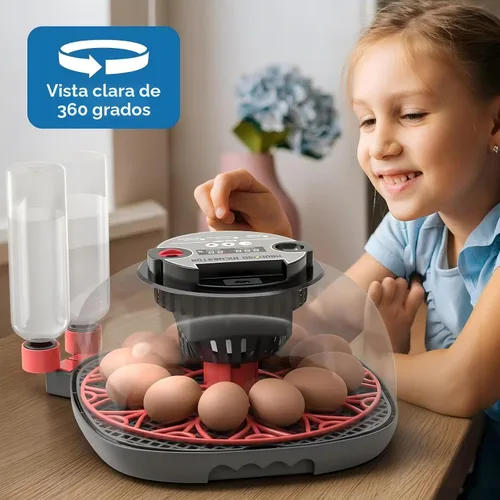 Miniatura 7 de Incubadora de huevos 12-24 con pantalla de humedad, vela de huevos, girador automático de huevos, para incubar pollos, pato, codorniz, loro Rojo