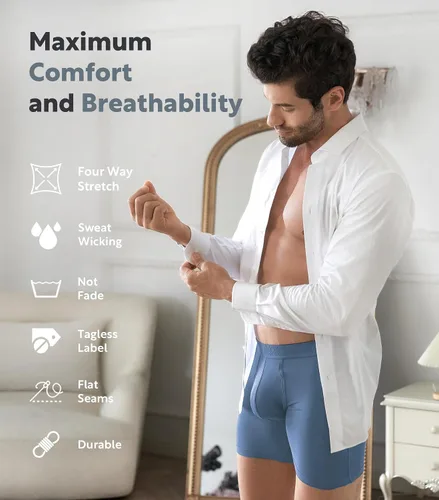 Miniatura 3 de DAVID ARCHY Mens Underwear Bamboo Rayon Boxer Briefs Breathable and Soft with Fly Underwear for Men 3 or 4 Pack