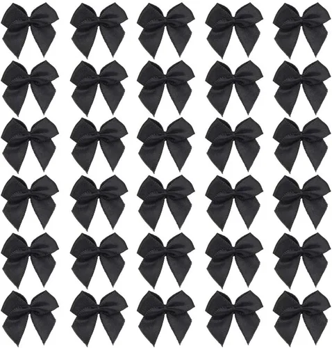 7Rainbows, 50 lazos de mini cinta de satén negro con flores y apliques para manualidades DIY, para costura, álbumes de recortes, boda y regalo