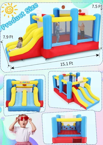 Miniatura 2 de AKEYDIY Casa inflable para rebotar, casa inflable para interiores y exteriores con soplador para niños, juego de pelota deportiva con doble tobogán