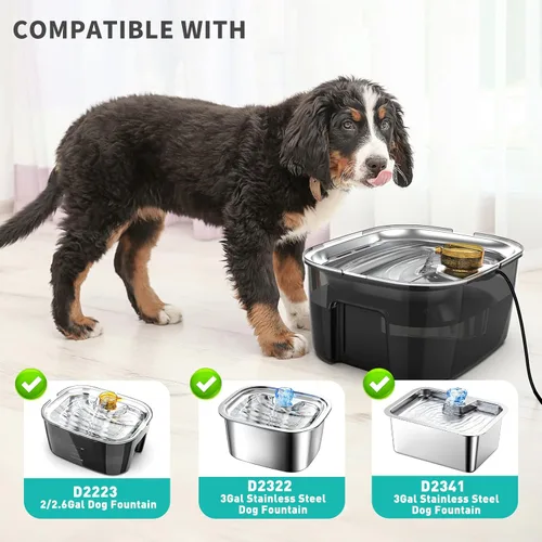 Miniatura 2 de SwSun Bomba de fuente de agua para perros de 2.6/2 galones, fuente de agua grande de acero inoxidable para perros grandes, bomba de agua de repuesto