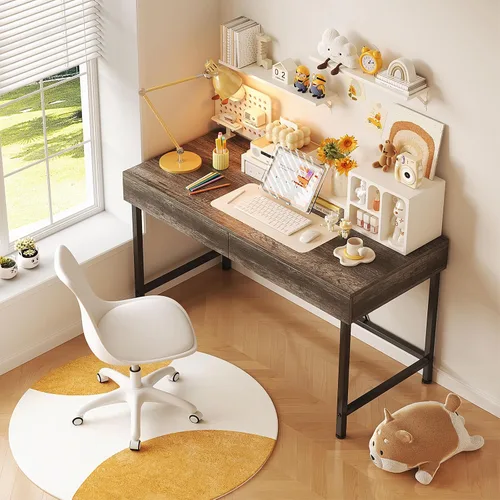Miniatura 2 de VERMESS Escritorio pequeño de 40 pulgadas con cajones de madera, escritorio para niños para dormitorio, escritorios de trabajo para oficina en casa