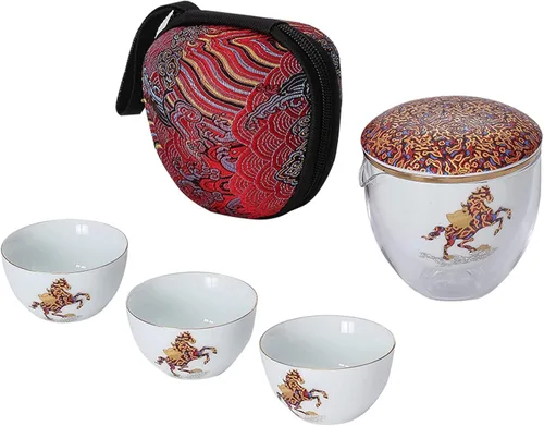 Miniatura 9 de Juego de té de cerámica portátil, juego de tetera de porcelana china de kungfu, tetera todo en uno, colador de té, 3 tazas de té, 1 bolsa de Naranja