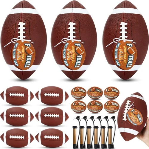 Skylety Juego de 6 balones de fútbol de cuero compuesto, tamaño oficial 9, inflables con inflador, fútbol oficial de cuero de 11 pulgadas, fútbol de