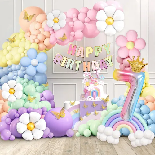 Miniatura 13 de Daisy Kit de Guirnalda de Globos de 219 Piezas con Globo Número 3, Pancarta, Decoración para Pastel, Decoraciones de Fiesta de Cumpleaños Arcoíris