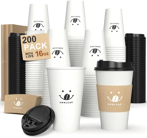 Miniatura 47 de Paquete de 100 tazas de café desechables de pared ondulada corrugada de 16 onzas con tapas y pajitas, tazas aisladas resistentes para bebidas