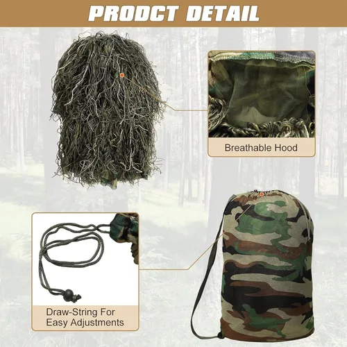 Miniatura 7 de DoCred Traje Ghillie 5 en 1, ropa de caza de camuflaje 3D con chaqueta, pantalones, capucha, bolsa de transporte para adultos/jóvenes, S/M/L/XL/XXL