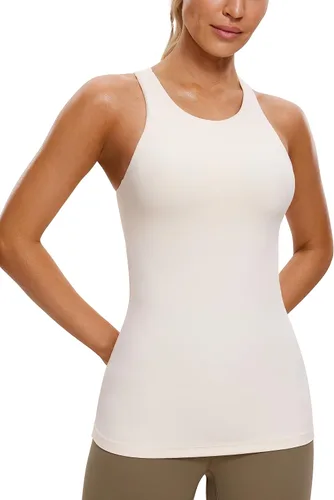 CRZ YOGA Butterluxe - Camiseta sin mangas de cuello alto con espalda cruzada para mujer, con brasier integrado, para entrenamiento, yoga, atlética