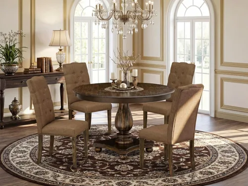 Miniatura 2 de East West Furniture F2EL5-718 - Juego de mesa y sillas de cocina de 5 piezas, incluye una mesa de comedor redonda con pedestal y 4 sillas Parson
