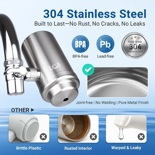 Miniatura 7 de LCF Filtro de agua giratorio de acero inoxidable de 360° – Alto flujo, filtro de agua del grifo mejorado con minerales, reduce el cloro, metales