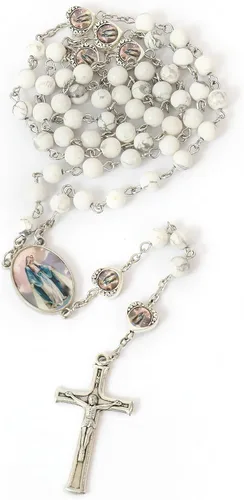 Miniatura 3 de Nazareth Store Cuentas de piedra natural con corazón de epoxi milagroso, cuentas de metal, collar de rosario, regalos cristianos de piedras preciosas