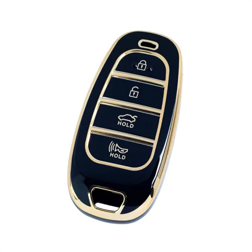 Funda protectora para llavero inteligente de TPU con borde dorado, compatible con Hyundai Tucson Solaris Sonata Hybrid Nexo NX4 Santafe Dn8 4