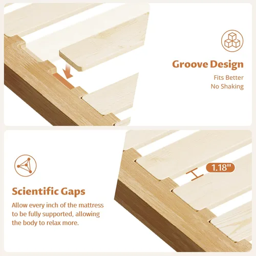 Miniatura 8 de IOTXY Marco de Cama de Plataforma Twin – Base de Fundación de Colchón de Madera Maciza de 12 Pulgadas con Listones y Patas de Apoyo de Alta