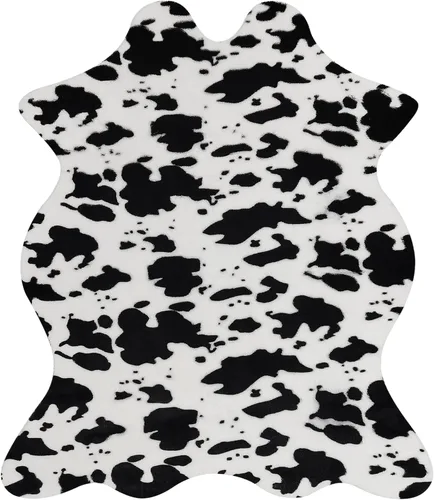 Bonita alfombra con estampado de vaca, pequeña de piel sintética de vaca en blanco y negro, alfombra con estampado animal para mesa, dormitorio,