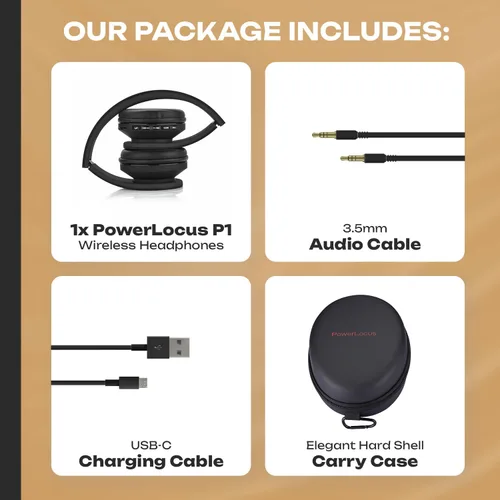 Miniatura 8 de PowerLocus - Audífonos inalámbricos Bluetooth para usar sobre las orejas, estéreo, plegables, con cable y micrófono incorporado para iPhone