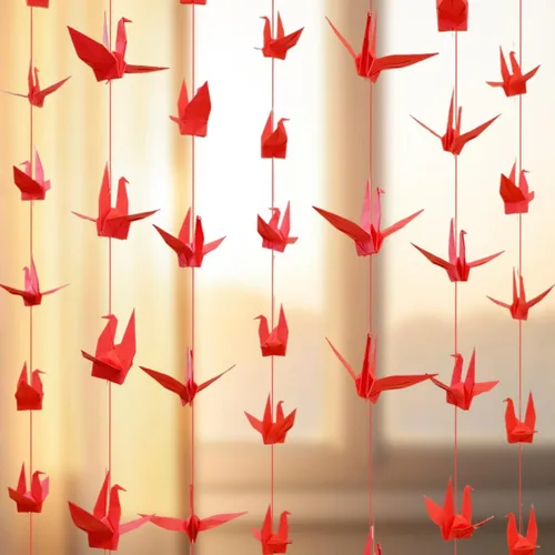 Miniatura 4 de Guirnalda colgante de grúa de papel (3 cuerdas x 5.2 pies), serpentinas de pájaros de origami para despedida de soltera, baby shower, suministros