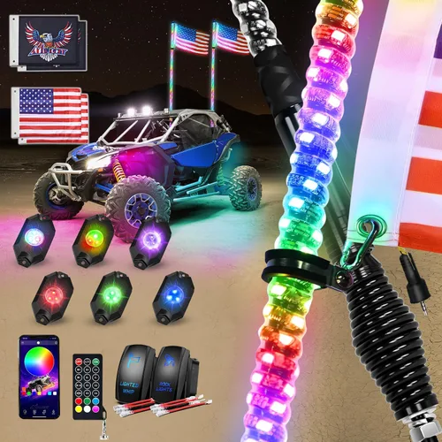 Miniatura 22 de Nilight 2 luces LED RGB de 3 pies con base de resorte y 4 luces de rock, control remoto de aplicación con patrones de persecución de bricolaje