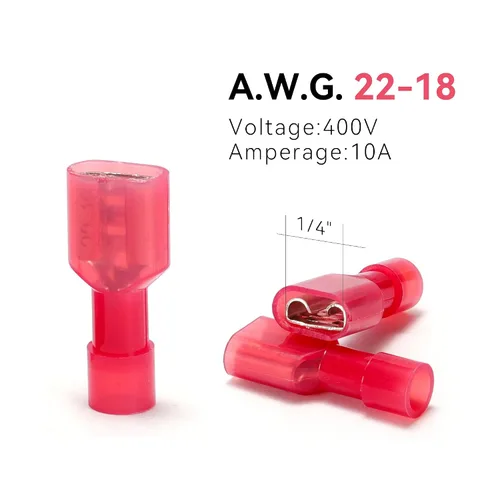 Miniatura 6 de HKS 150 PCS Conectores de Desconexión Rápida de Pala Hembra de Nylon - Rojo 22-18 AWG Kit de Conectores de Cable Eléctrico - Cobre Estañado