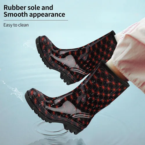 Miniatura 55 de DKSUKO Waterproof Womens Rain Boots insulated,Lightweight Rubber fashion Boots in Gardening,Warm and Comfortable Wide Calf Rain Boots with Glossy in