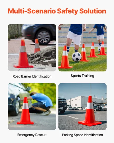 Miniatura 7 de VEVOR Paquete de 12 conos de tráfico de 18 pulgadas, conos de estacionamiento de seguridad en carretera, base de PVC, cono de tráfico naranja