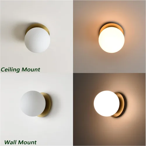 Miniatura 4 de Apliques de Pared, 1 Luz Aplique Moderno de Globo en Latón Envejecido, Luz de Pared para Dormitorio Baño Sala de Estar y Pasillo Iluminación