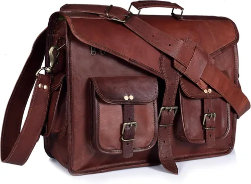 DHK Tocode - Bolsa tipo mensajero para laptop de 17.6 pulgadas, resistente al agua, de lona vintage, de cuero, bolsas duraderas para computadora,