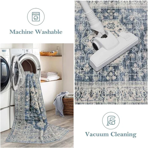 Miniatura 5 de Lahome Alfombra oriental lavable de área pequeña, 2 x 3 pies, para entrada, cocina, ultra fina, suave, tapete antideslizante para puerta de Azul