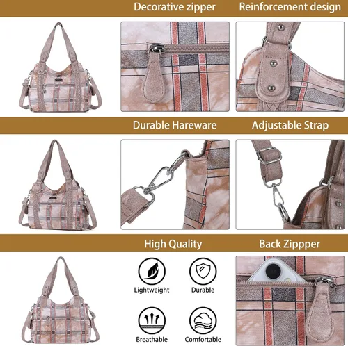 Miniatura 125 de Angel Barcelo - Bolsa de hombro amplia para mujer, diseño Hobo, cuero lavado