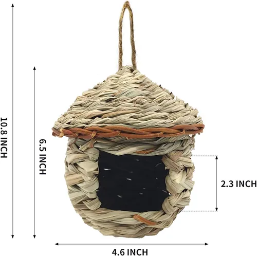 Miniatura 5 de Paquete de 3 casas de colibríes, nido de pájaros tejido a mano para colgar al aire libre, pequeñas casas de pájaros de hierba para exteriores