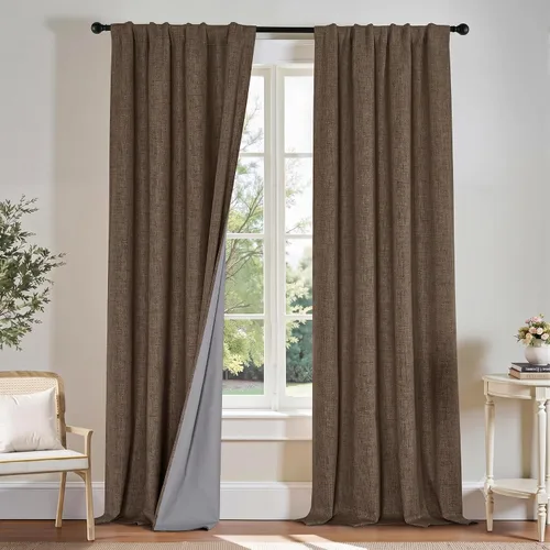Miniatura 18 de PONY DANCE Cortinas de lino 100% opacas de 63 pulgadas de largo para dormitorio, sala de estar, oscurecimiento completo, bolsillo para barra