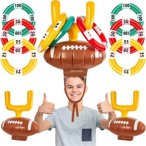 Civaner Juego de 2 anillos inflables para poste de fútbol, incluye 2 piezas de sombrero, 6 anillos de lanzamiento para fiesta de pelota (fútbol)