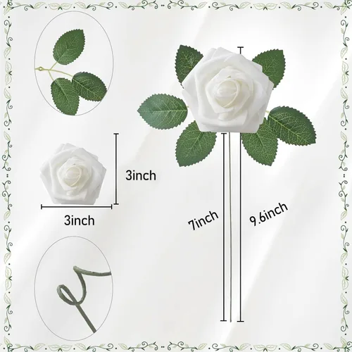 Miniatura 4 de Flores artificiales, 25 piezas, rosa artificial azul bebé para ramos de boda, centros de mesa, arreglos, flor falsa con tallos para decoración