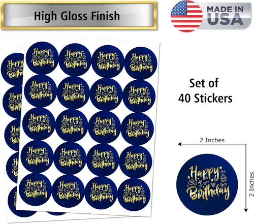 Miniatura 3 de 40 calcomanías de feliz cumpleaños, etiquetas redondas brillantes grandes de 2 pulgadas, ideal para fiestas de cumpleaños, caja de regalo, bolsa