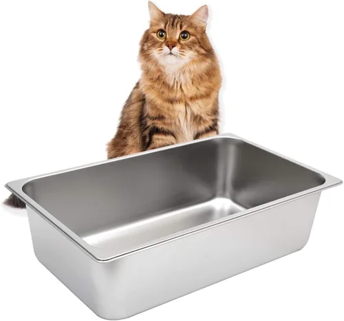 Miniatura 11 de Kichwit Caja de arena de acero inoxidable para gatos mayores, gatos artríticos, gatitos pequeños, bandeja de arena para hámsteres y conejos