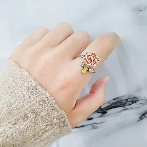 Miniatura 2 de Anillos giratorios para la ansiedad para mujer, anillos abiertos ajustables, anillos de rosas con margaritas, para aliviar el estrés, anillos