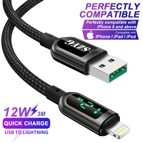 Miniatura 2 de AICase Cable de carga para iPhone, cable de sincronización de carga trenzado de nailon de 0.8 pies con pantalla LED compatible con iPhone 13 13 Pro