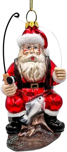 Miniatura 41 de Adorno de cristal soplado a mano de Papá Noel de safari aventurero, decoración navideña temática de viaje de explorador africano de la selva