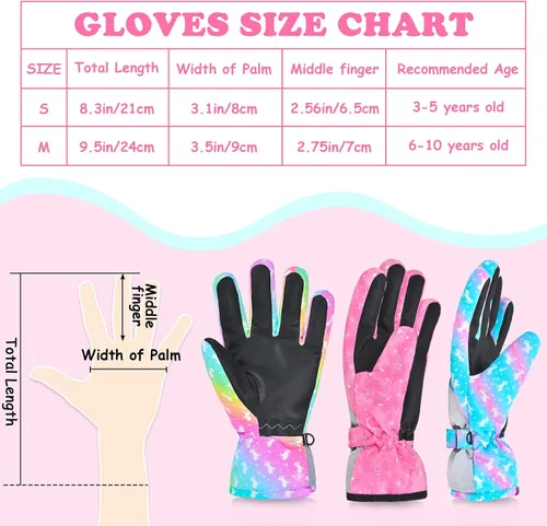 Miniatura 5 de Guantes de invierno impermeables para niños, guantes de esquí de nieve para niñas, guantes de snowboard cálidos para niños