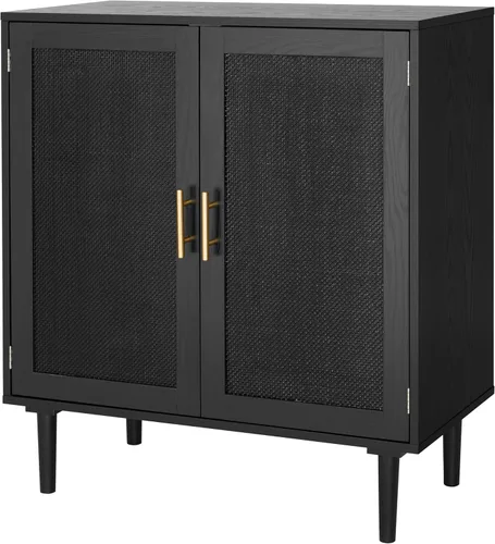 Miniatura 12 de Finnhomy Aparador Buffet de 4 Puertas, Gabinete de Almacenamiento de Cocina con Puertas Decoradas de Ratán, Mesa Consola de Alacena, Gabinete
