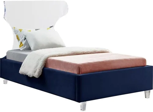 Miniatura 8 de Meridian Furniture Colección Ghost Modern Cama tapizada de terciopelo contemporánea con cabecera y patas acrílicas, tamaño individual, color negro