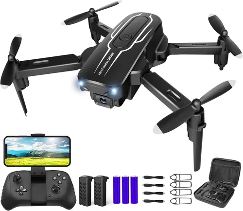 Mini dron con cámara para adultos y niños - drones con cámara FPV HD 1080P de 90° con lente ajustable, selfies con gestos, inicio con una tecla,