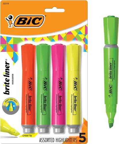 BIC Brite Liner Grip XL - Resaltadores con punta de cincel, paquete de 4 resaltadores surtidos, juego de resaltadores ideal para organizar y colorear