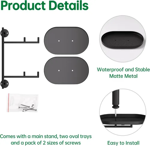 Miniatura 5 de Estantes giratorios de ventana para múltiples plantas en interiores, soporte de esquina de metal de 2 niveles negro soporte flotante para pared
