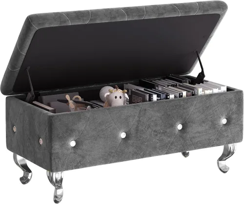 Recaceik Otomana con almacenamiento, pequeño banco de almacenamiento tapizado para dormitorio, banco otomano con patas para sala de estar, extremo