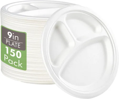Miniatura 9 de Vplus Paquete de 200 platos de papel de 7 pulgadas, 100% compostables, desechables, resistentes y desechables, bagazo, natural, biodegradable