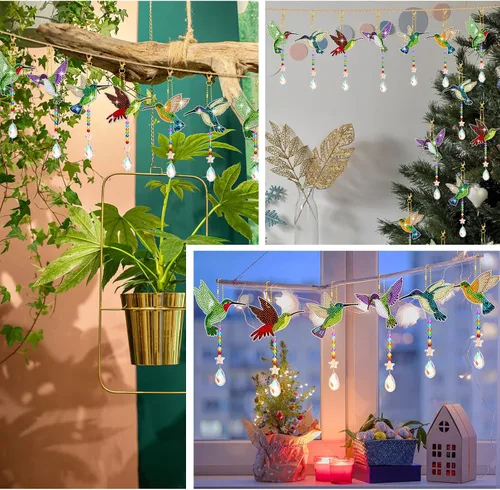 Miniatura 3 de Tradder Juego de 6 piezas de pintura de diamante para colibrí, campanillas de viento, pájaros, kits de arte para adultos, vacaciones, escuela